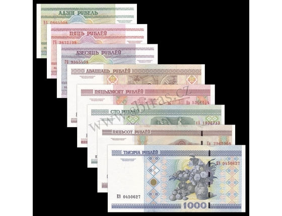 Bělorusko - sada 8 bankovek 1,5,10,20,50,100,500,1000 rublů UNC 