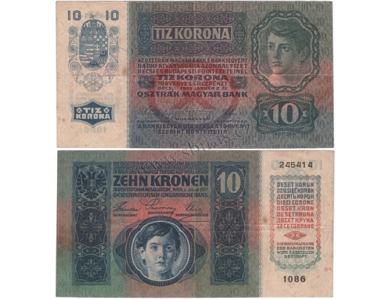 10 korun 1915, série 1086 bez přetisku