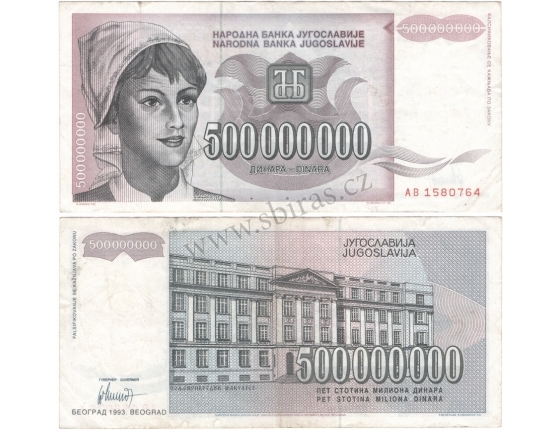 Jugoslávie - bankovka 500 000 000 dinara 1993
