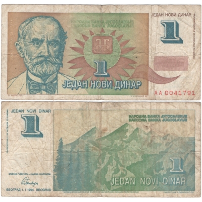 Jugoslávie - bankovka 1 dinar 1994