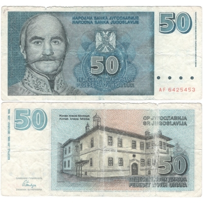 Jugoslávie - bankovka 50 dinara 1996