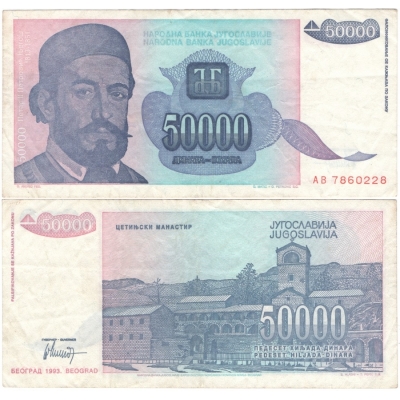 Jugoslávie - bankovka 50 000 dinara 1993