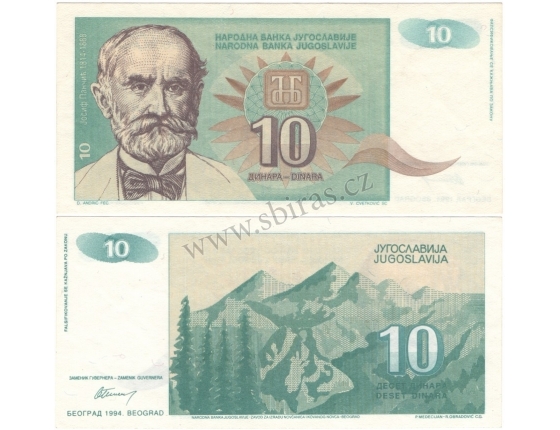 Jugoslávie - bankovka 10 dinara 1994