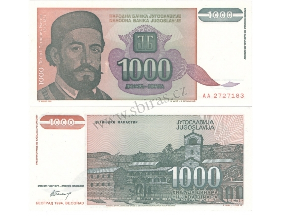 Jugoslávie - bankovka 1000 dinara 1994