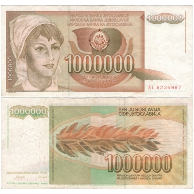 Jugoslávie - bankovka 1 000 000 dinara 1989