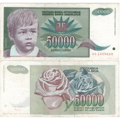 Jugoslávie - bankovka 50 000 dinara 1992