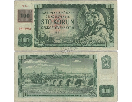 100 korun 1961 kolkovaná, série X