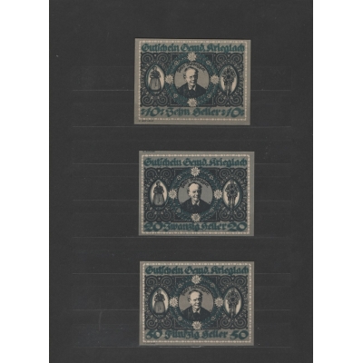 Rakousko - sada 3 nouzových bankovek 10, 20 a 50 haléřů Gemeinde Krieglach 1920