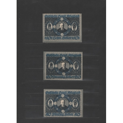 Rakousko - sada 3 nouzových bankovek 10, 20 a 50 haléřů Gemeinde Krieglach 1920