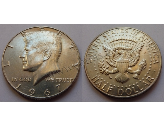 Spojené státy americké - stříbrný 1/2 dolar 1967 D, Kennedy