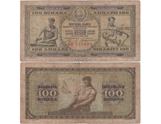 Jugoslávie - bankovka 100 dinara 1946