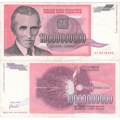 Jugoslávie - bankovka 10 000 000 000 dinara 1993, série AA