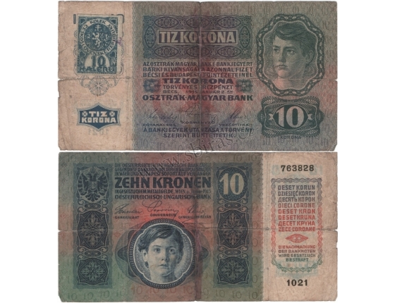 10 korun 1915, stříhaný kolek