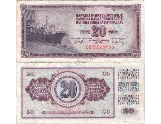 Jugoslavie - bankovka 20 dinara 1974