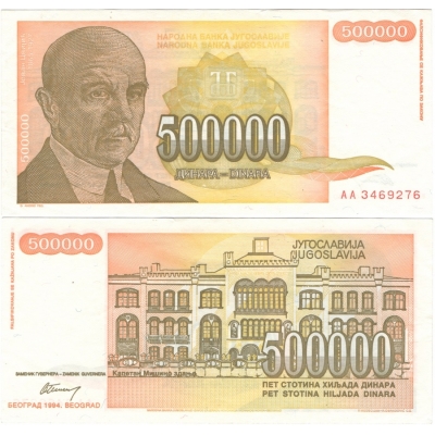 Jugoslávie - bankovka 500 000 dinara 1994