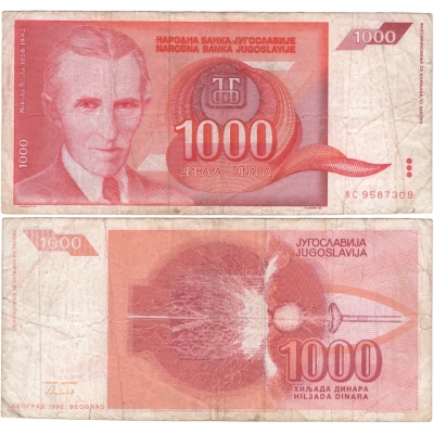 Jugoslávie - bankovka 1000 dinara 1992