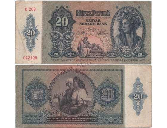 Maďarsko - bankovka 20 Pengo 1941, platná na našem území