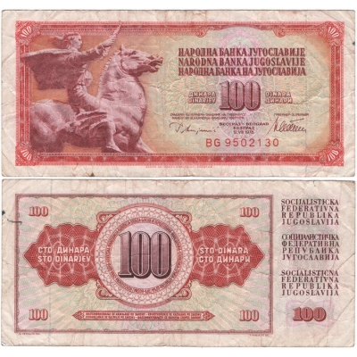Jugoslávie - bankovka 100 dinara 1978