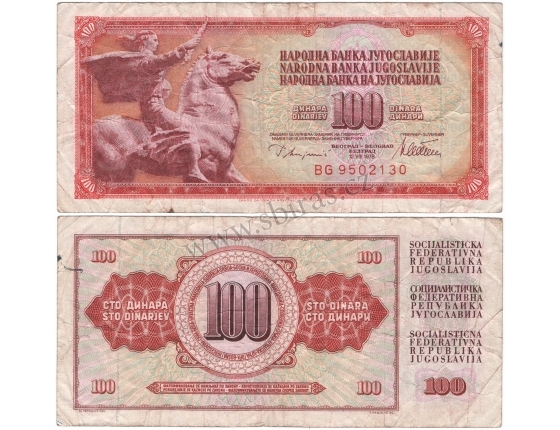 Jugoslávie - bankovka 100 dinara 1978