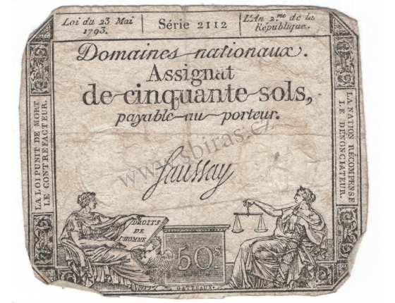 Francie - bankovka 50 Sols 1793