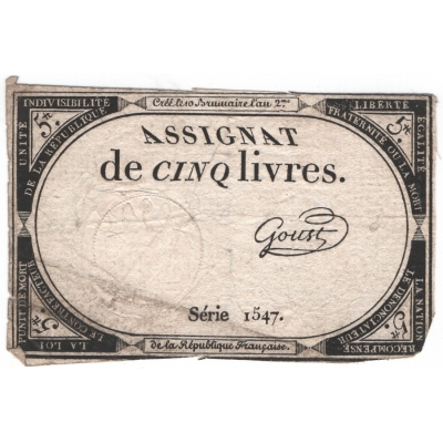 Banknote: France - 5 Livres 1793