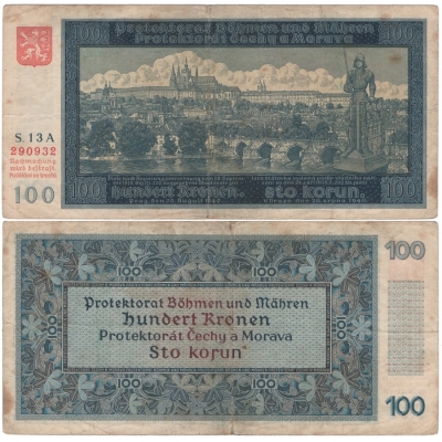100 korun 1940, první vydání, neperforovaná