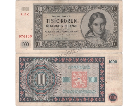 1000 Kčs 1945, série C, neperforovaná