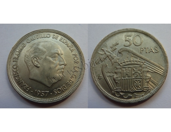Španělsko - 50 pesetas 1957, generál Franco