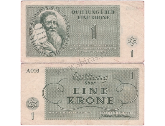 Terezínské gheto - bankovka 1 koruna 1943