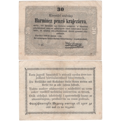 Maďarsko - bankovka 30 PENGÖ KRAJCZÁR 1849