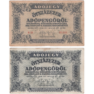 Maďarsko - 2x bankovka 500 000 AdoPengo 1946, obě varianty