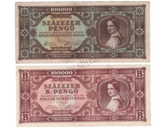 Maďarsko - 2x bankovka 100 000 pengo 1945, 1946
