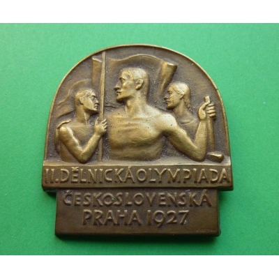 2. dělnícká olympiáda Československa 1927, odznak připínaci