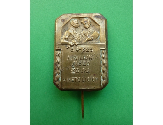 Netolice - jubilejní sjezd ŽOSS 1929, odznak jehla