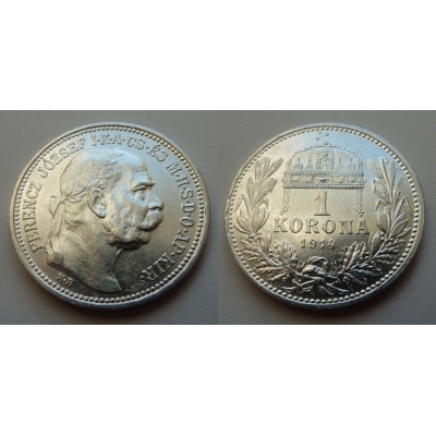 František Josef I. - stříbrná mince 1 koruna 1914 k.b.
