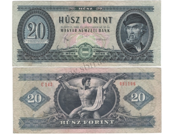Maďarsko - bankovka 20 forint 1980