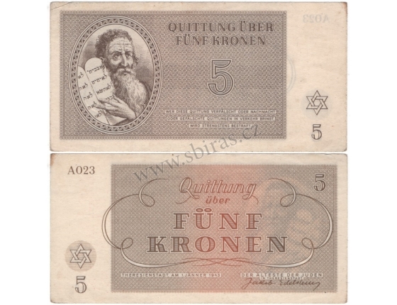 Terezínské gheto - bankovka 5 korun 1943