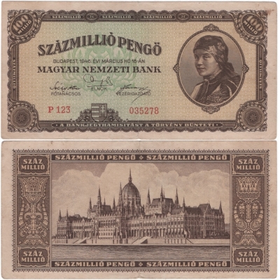 Maďarsko - bankovka 100 milion Pengo 1946