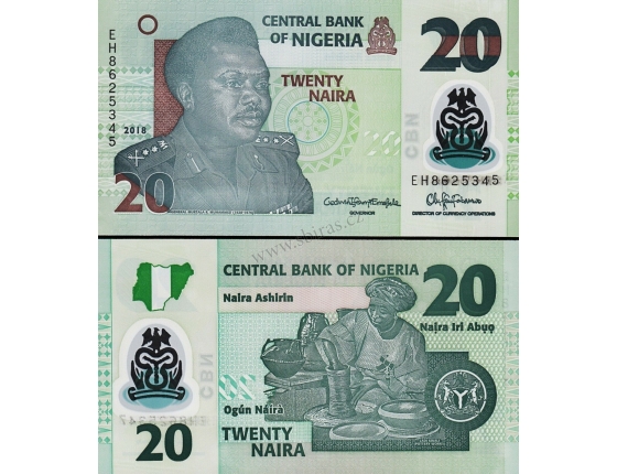 Nigérie - bankovka 20 naira 2018, polymerová bankovka UNC