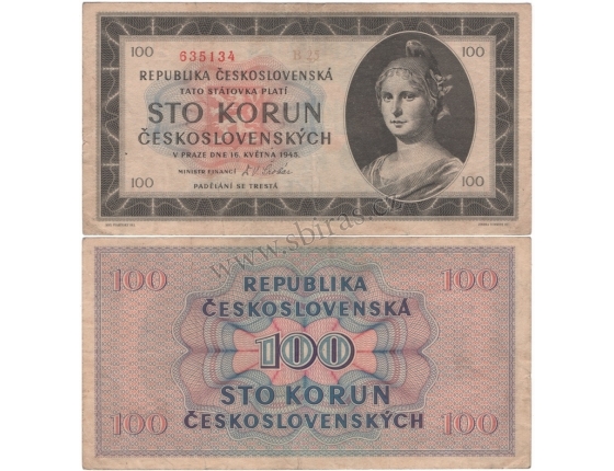 Tschechoslowakei - 100 Kronen-Banknote 1945