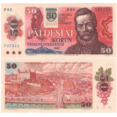 Slovensko - bankovka 50 korun 1987/1993, slovenský kolek UNC