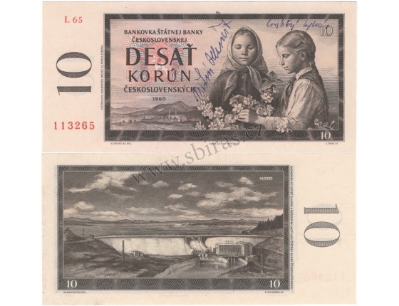 10 korun 1960 s originálními podpisy UNC