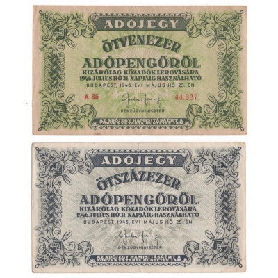 Maďarsko - 2x bankovka 50 000 a 500 000 AdoPengo 1946