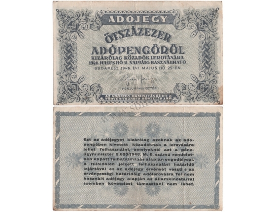 Maďarsko - bankovka 500 000 AdoPengo 1946