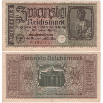 Německo - bankovka pro okupovaná území 20 marek 1939-1945, série K