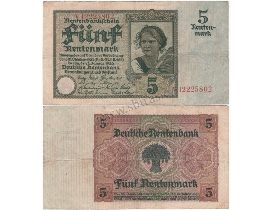 Německo - bankovka 5 Rentenmark 1926, série V