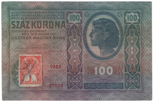 100 korun 1912, stříhaný kolek