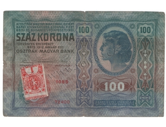 100 korun 1912, stříhaný kolek převrácený