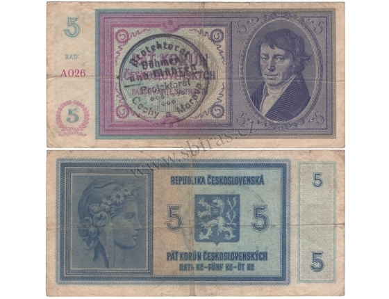 5 korun 1938 - ruční přetisk