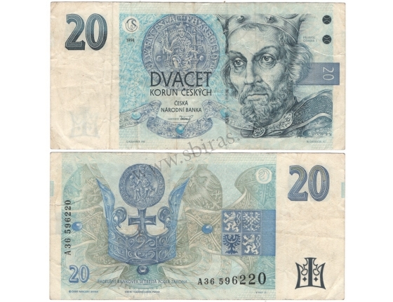 20 korun 1994, série A, proužek vpravo
